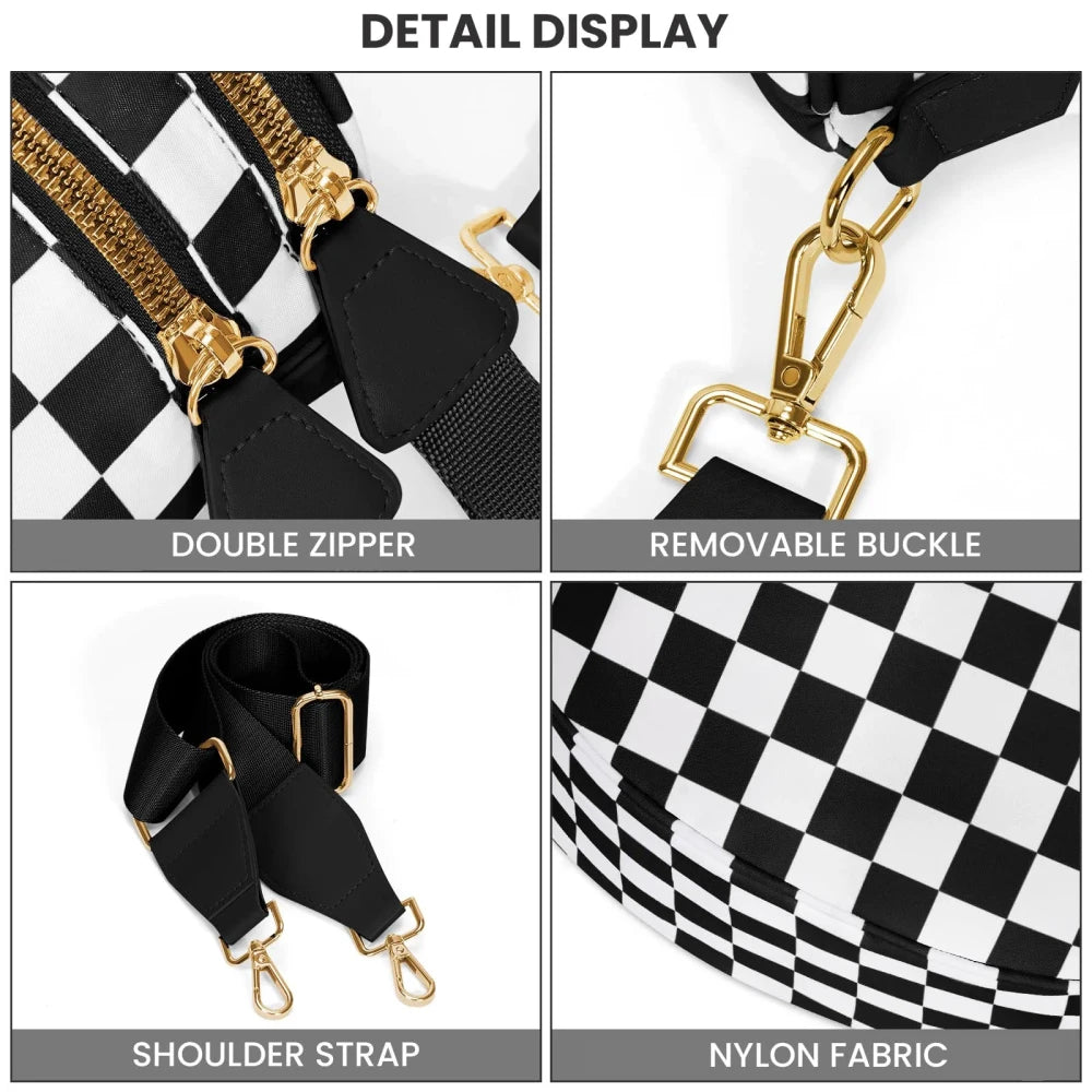 Checkered Nylon Crossbody Bum Bag