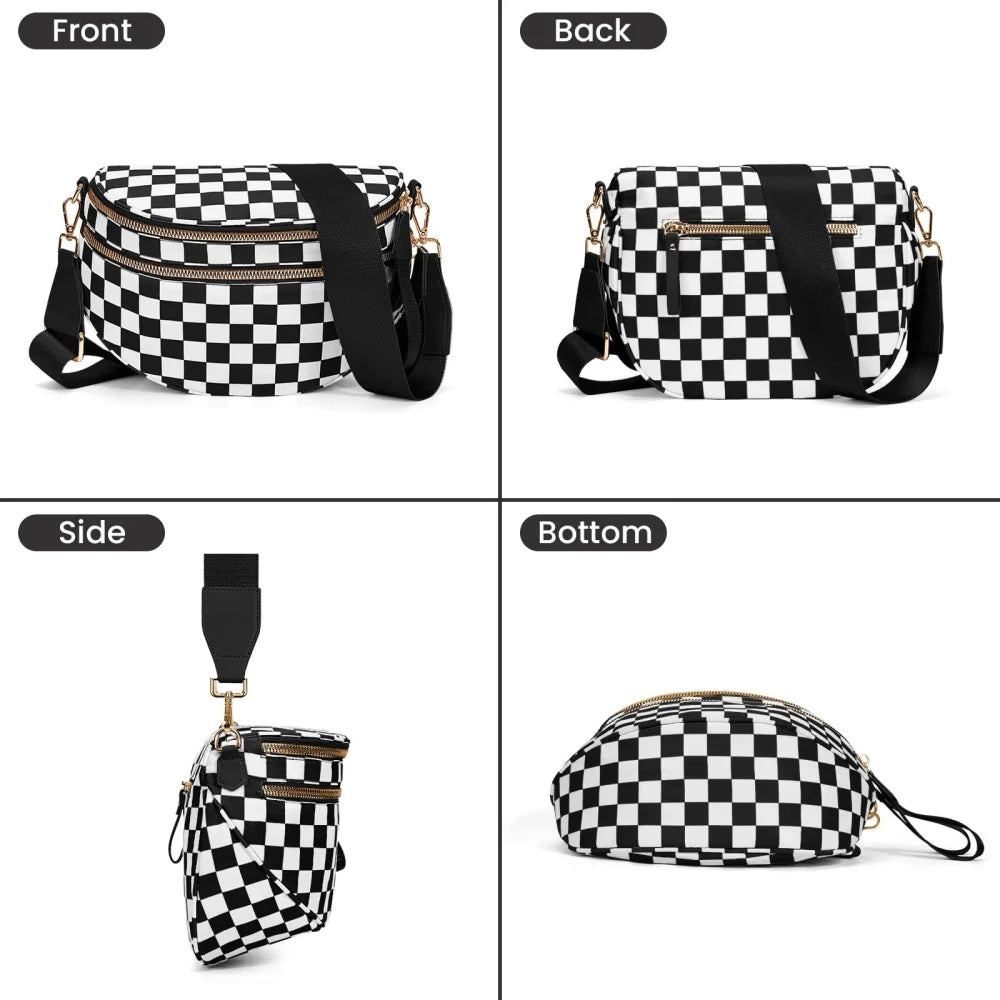 Checkered Nylon Crossbody Bum Bag