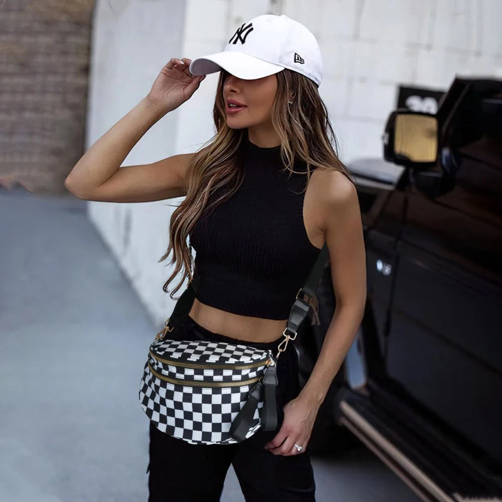 Checkered Nylon Crossbody Bum Bag