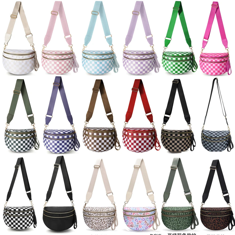 Checkered Nylon Crossbody Bum Bag
