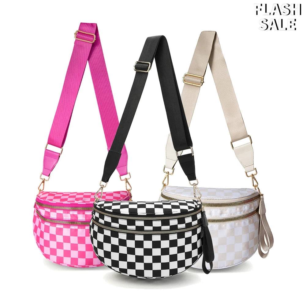 Checkered Nylon Crossbody Bum Bag