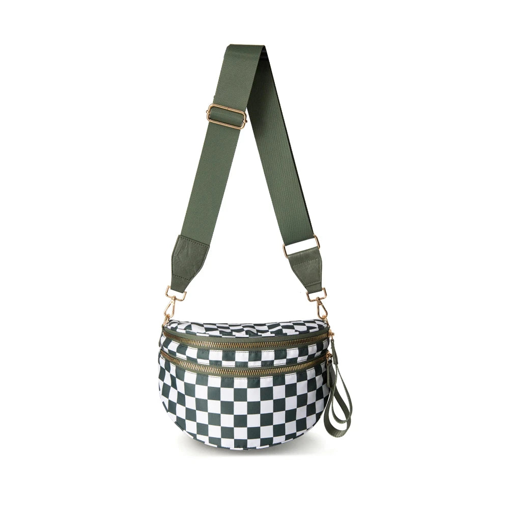 Checkered Nylon Crossbody Bum Bag
