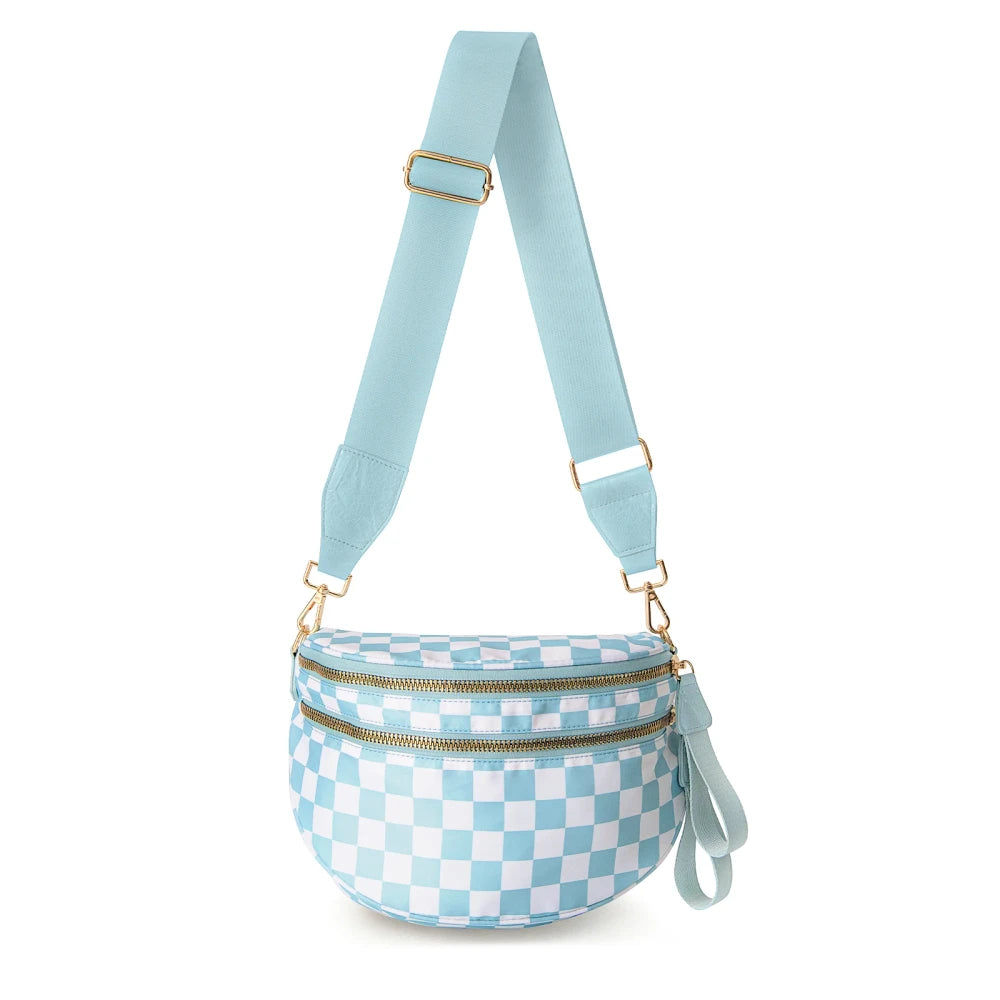 Checkered Nylon Crossbody Bum Bag