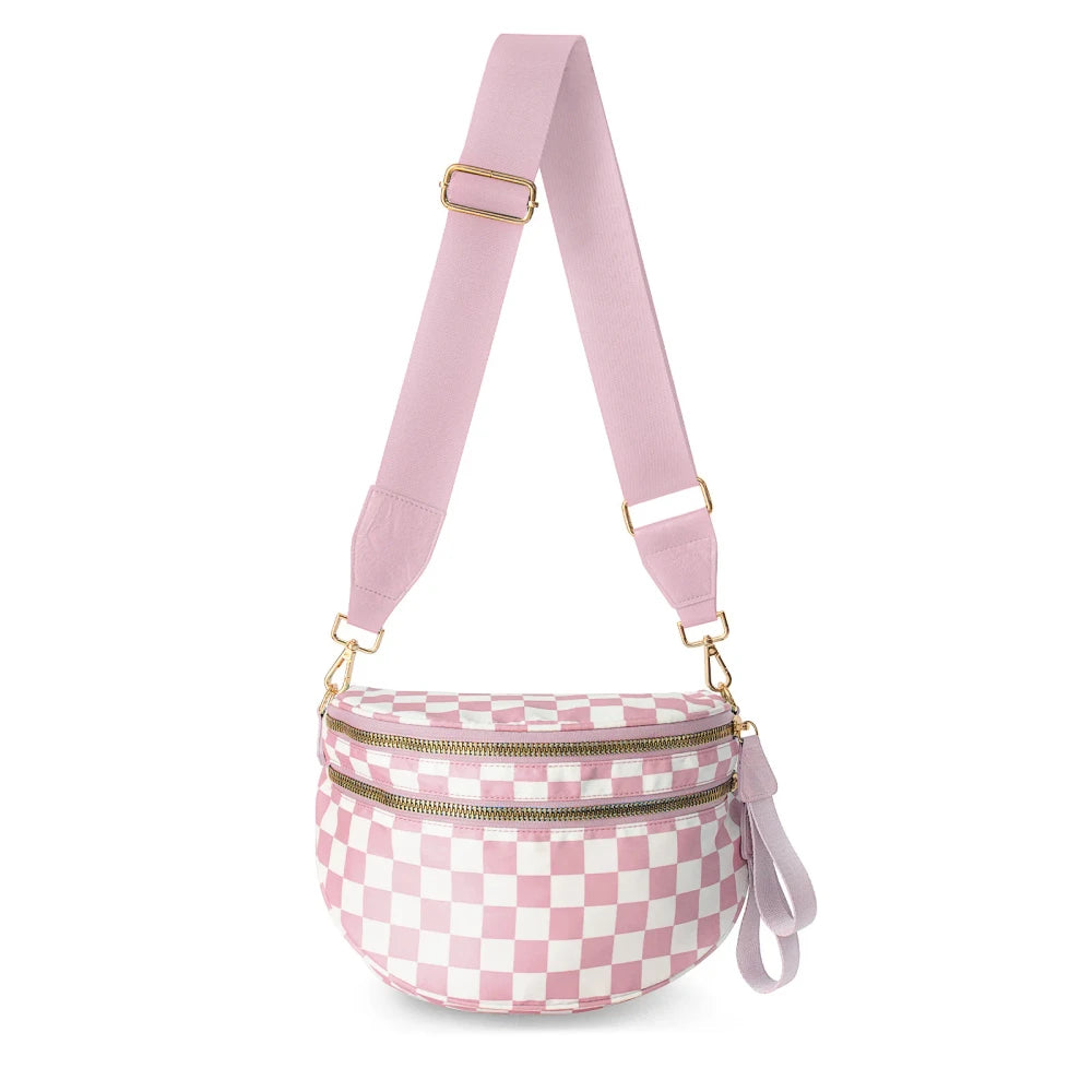 Checkered Nylon Crossbody Bum Bag